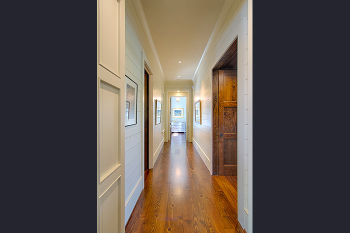 The Cliffs at Keowee Falls South New Lakefront Home Painted Wood Hallway, Wide Plank Heart Pine Floors 