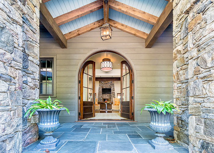 The Cliffs at Keowee Falls South New Lakefront Home Custom Amish-made Mahogany Arched Front Entry Door Unit